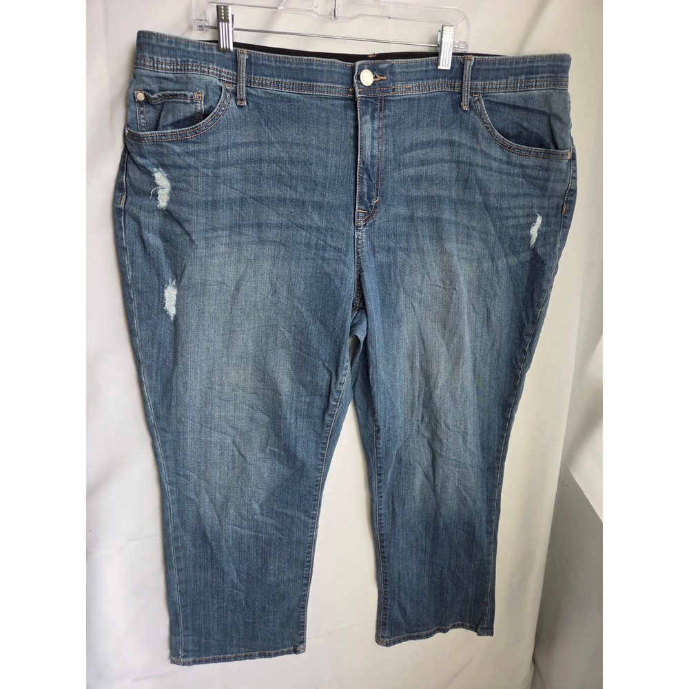 Evri Capri Jeans Womens Blue Medium Wash Regular Mid Straight